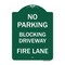 Signmission No Blocking Driveway Fire Lane, Green & White Aluminum Architectural Sign, 18" x 24", GW-1824-23852 A-DES-GW-1824-23852 - alternate 1